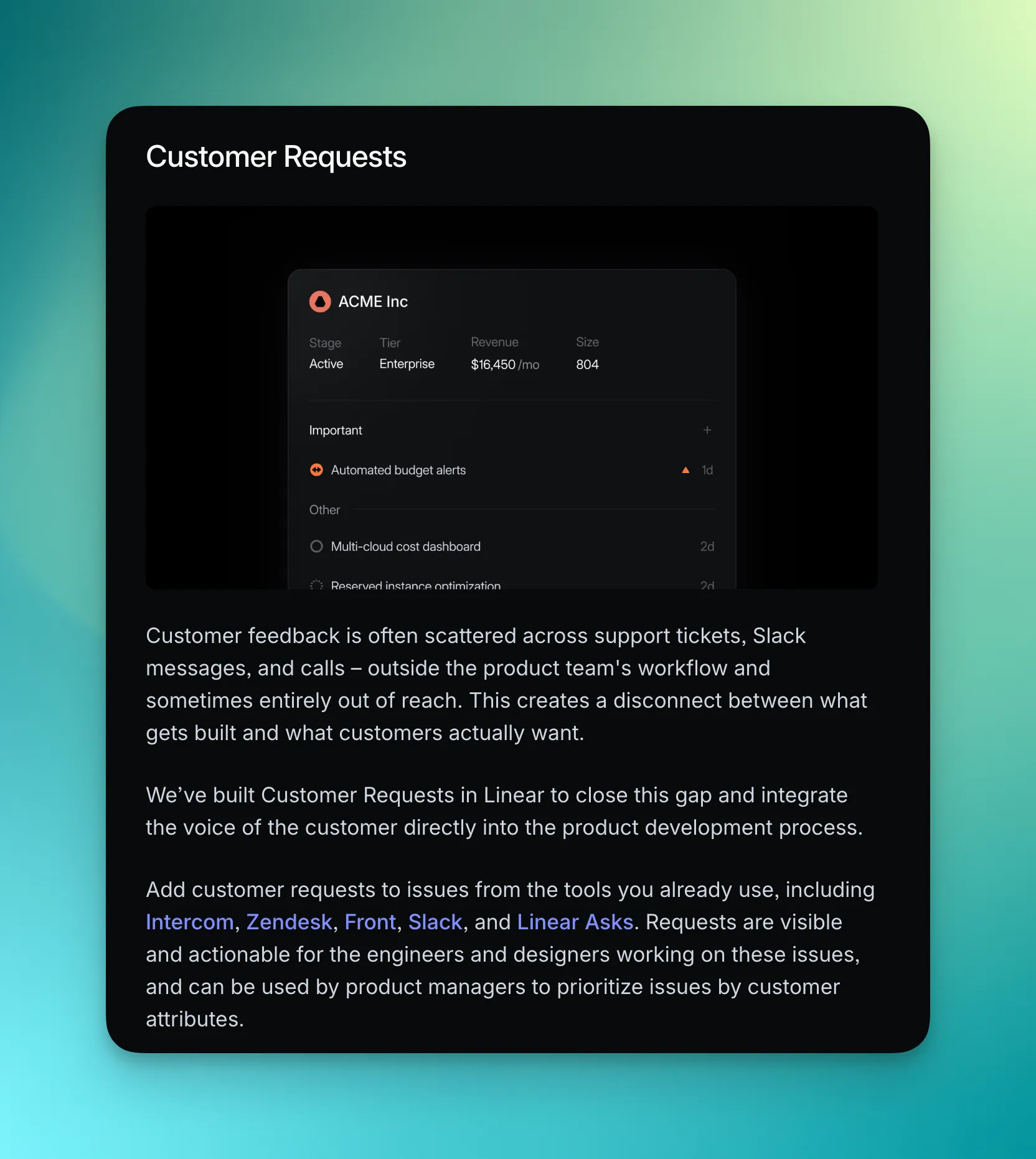 Linear's Customer Requests update